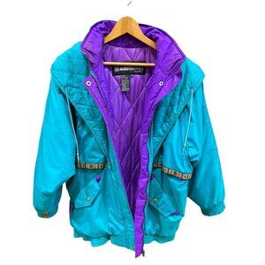 Vintage 1980s Purple Edelweiss Teal Turquoise Skiwear Snow Ski Jacket Large L